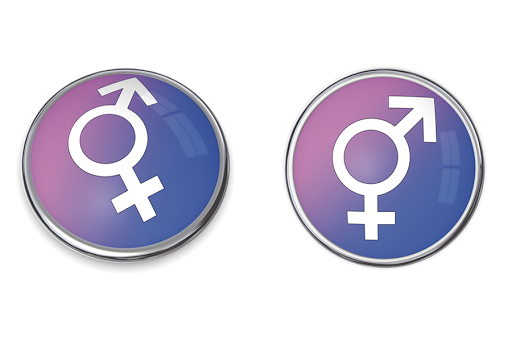 blue and pink-purple button with white male-female gender sign/symbol &#8211; it