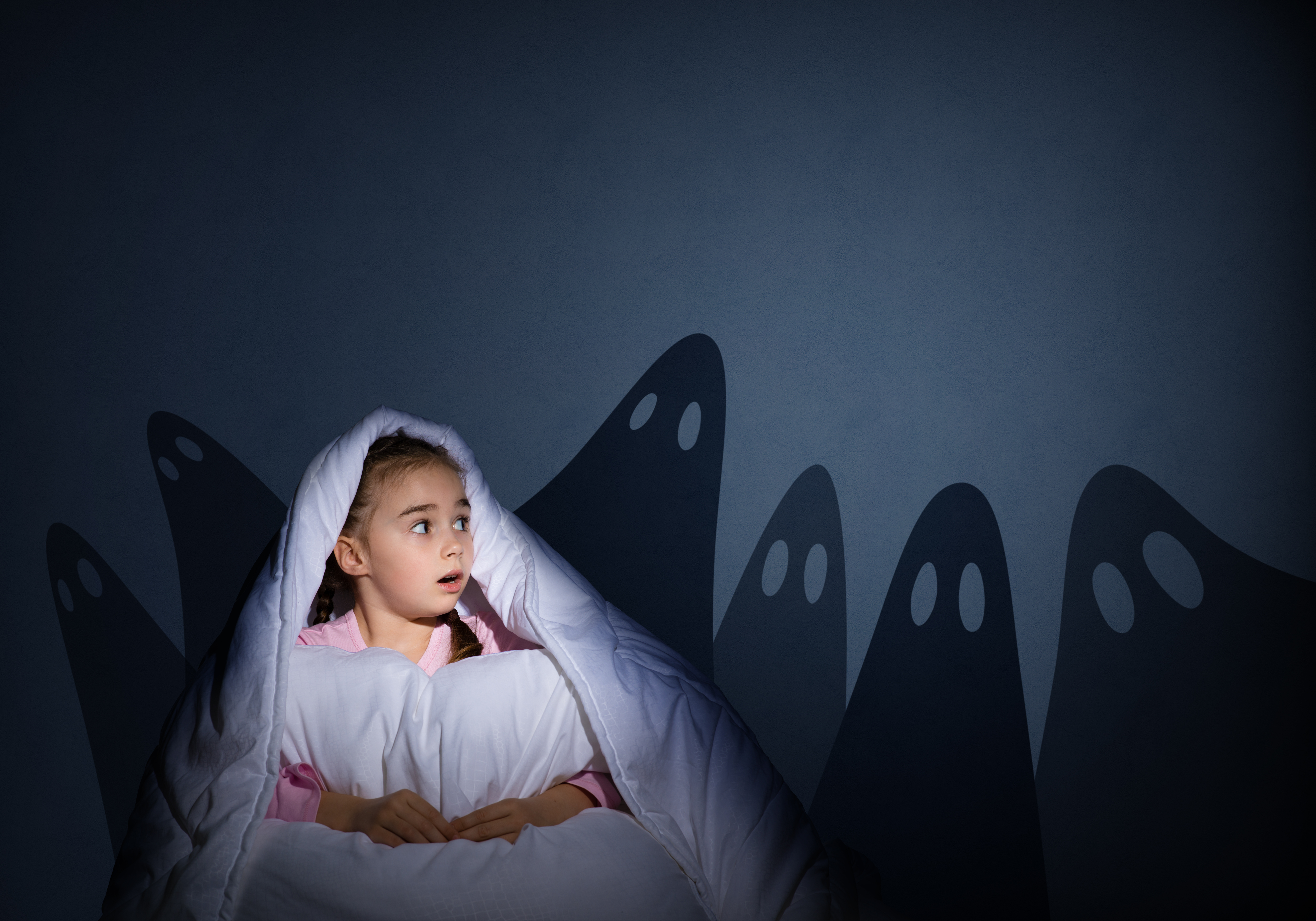 image of a girl under the covers with a flashlight the night afraid of ghosts © Khakimullin Aleksandr / shutterstock_216442720