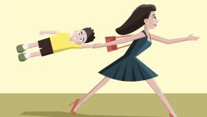 mum son rush run child hurrying