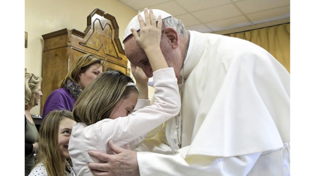 March 31, 2017 : Pope Francis meets guests of the Saint Alessio Margherita di Savoia Center for the Blind and Visually Impaired, for his monthly Mercy Friday during the Jubilee Year of Mercy, in Rome.