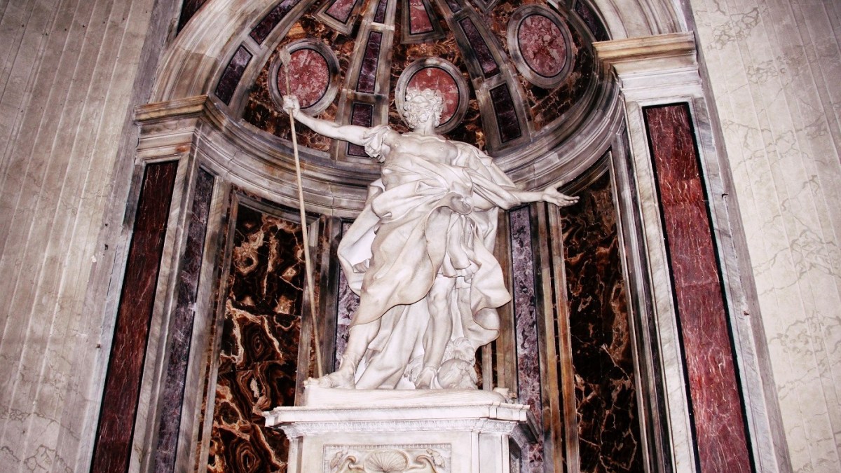 STATUA DI MARMO DI SAN LONGINO CON LANCIA