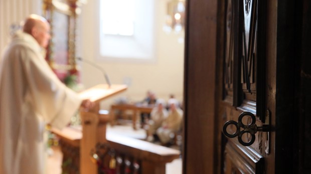 Saint-Nicolas de Veroce church. Catholic mass. Homily.