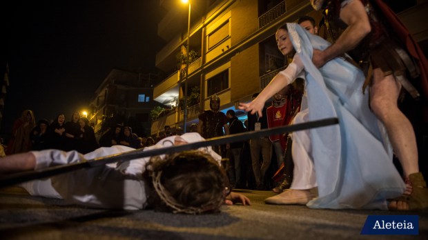 Theater performance of the Passion of Christ during via Crucis f