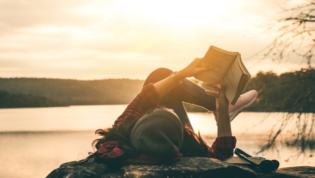 GIRL, READING, SUNSET