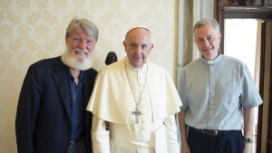 POPE FRANCIS FATHER TOMAŽ MAVRIČ CM AND FATHER PEDRO PABLO OPEKA CM