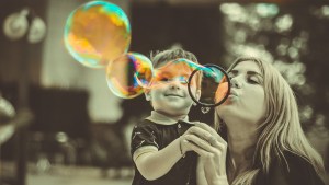 SOAP BUBBLES MOM AND SON