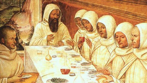 MONKS EATING,TABLE