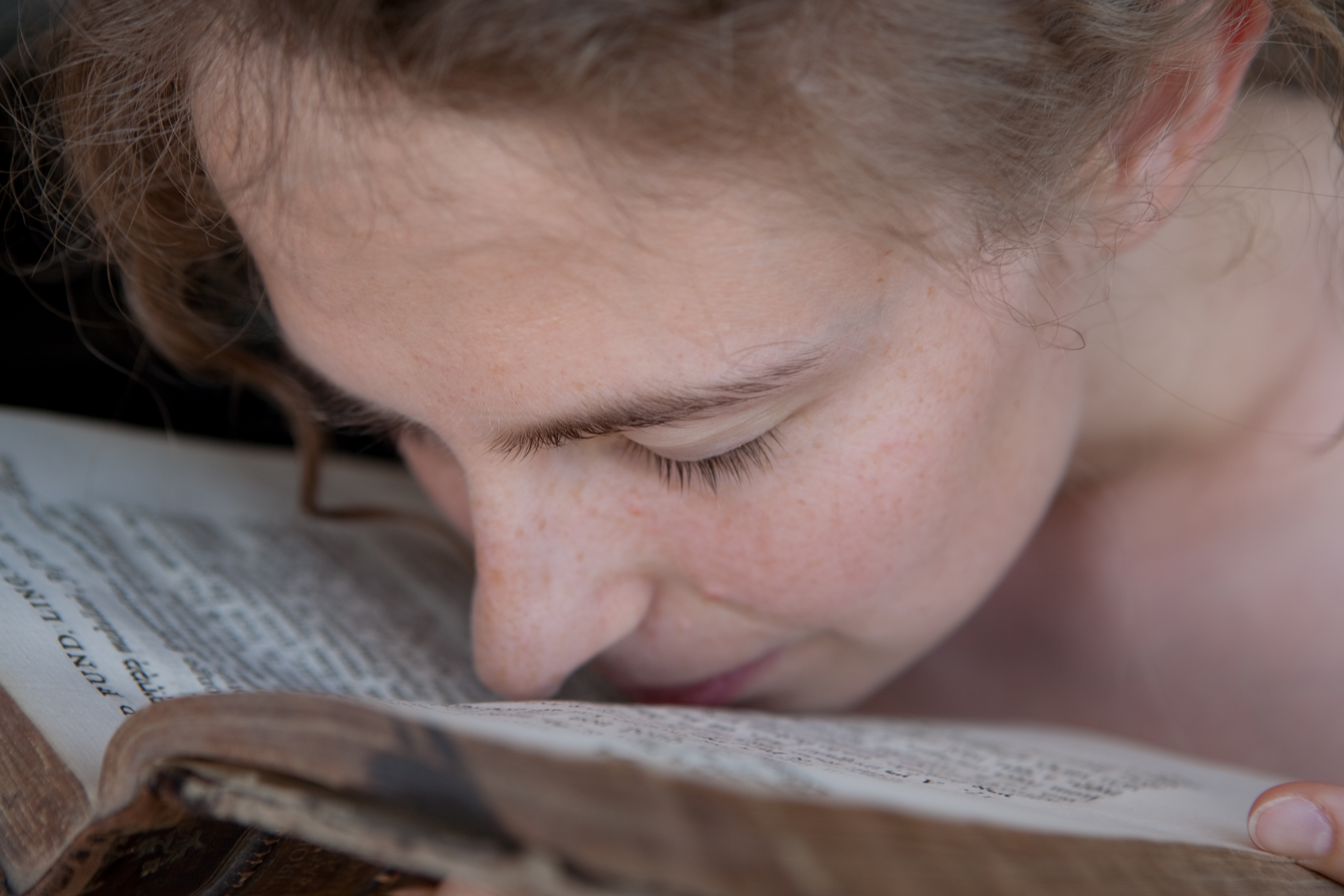 woman, smell, book