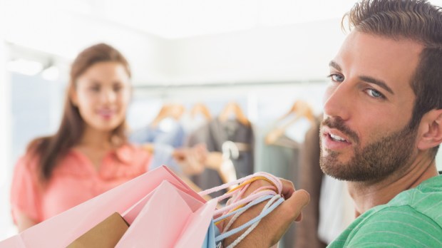 Man - Couple - Shopping - Bags - Bored