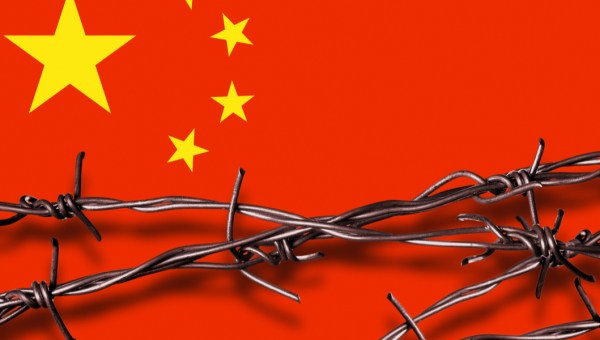 CHINA'S FLAG WITH BARBED WIRE