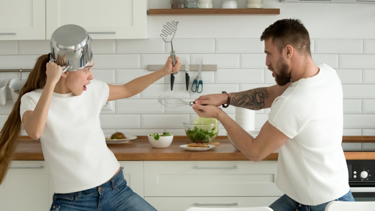 Funny couple fighting