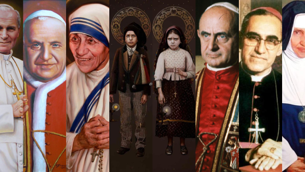 João Paulo II, João XXIII, Madre Teresa, Francisco e Jacinta, Paulo VI, Oscar Romero, Irmã Dulce