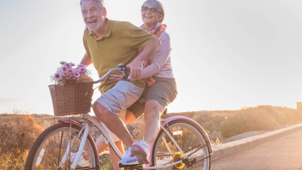 COUPLE, SMILE, BIKE