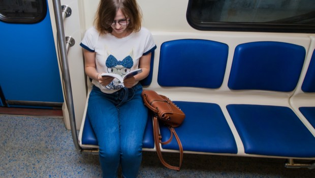 WOMAN, SUBWAY, BOOK,
