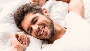 MAN, SMILE, SLEEPING