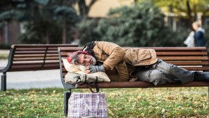 HOMELESS, SLEEPING, BENCH