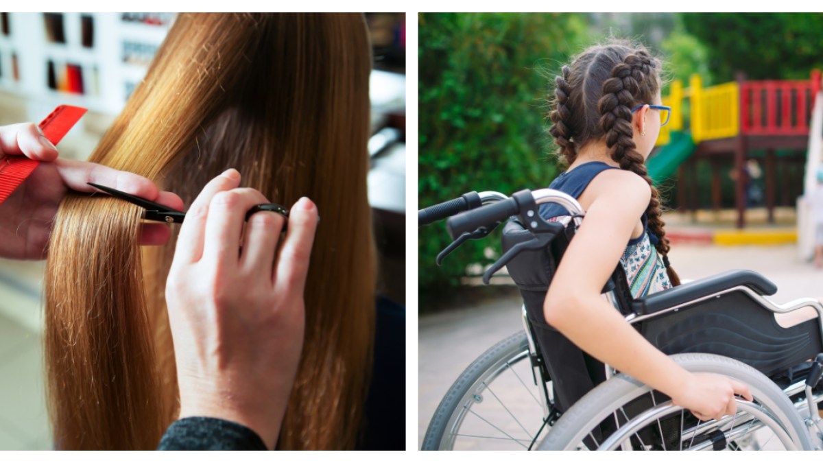 CUT HAIR, WHEELCHAIR, COLLAGE