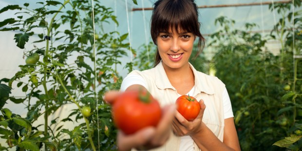 GIRL, SMILE, TOMATO
