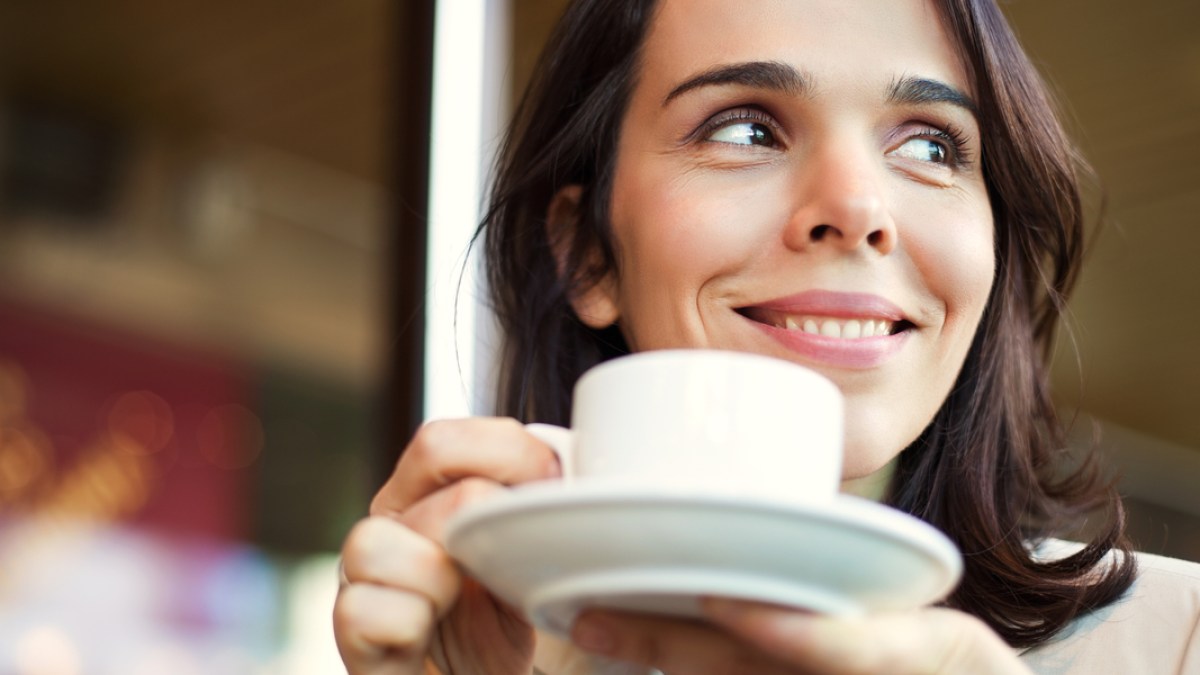 WOMAN, SMILE, COFFEE