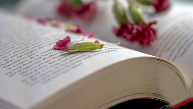 OPEN BOOK, FLOWERS