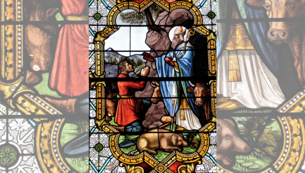 SAINT ANTONY, PIG, STAINED GLASS