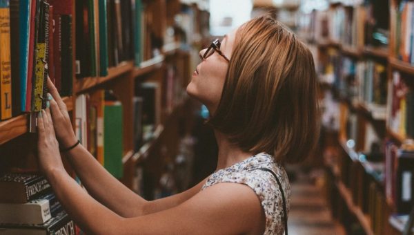 GIRL, HAPPY, LIBRARY