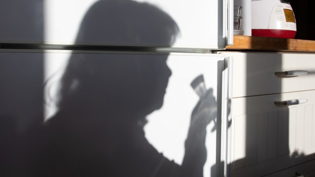 WOMAN, SHADOW, HOUSE
