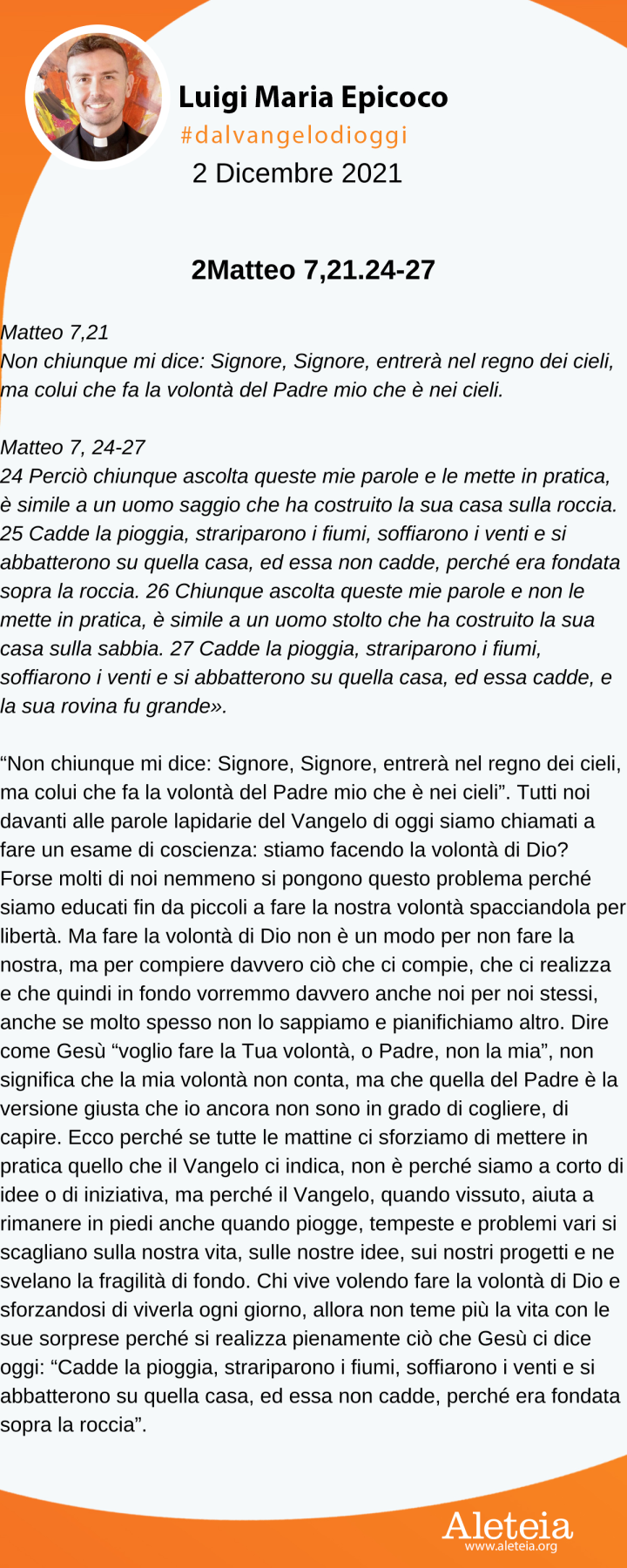 Fare la volontà del Padre è compiere il nostro desiderio più vero