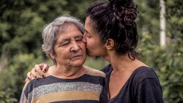 GIRL, GRANDMOTHER, KISS
