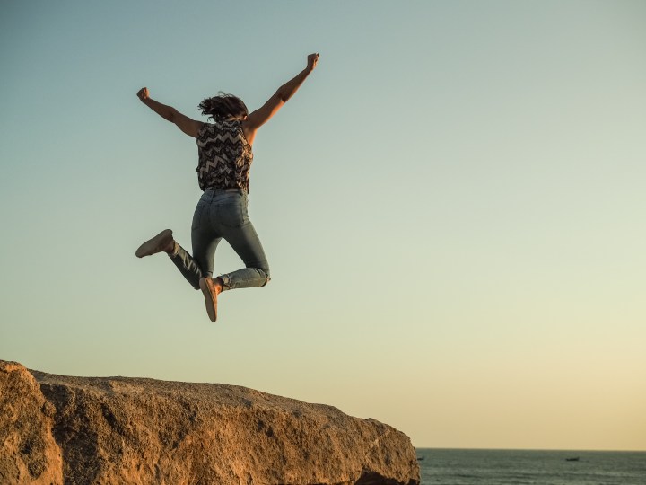 GIRL, JUMP, ROCKS