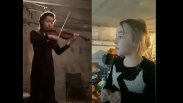 violinista e bimba nei bunker ucraini