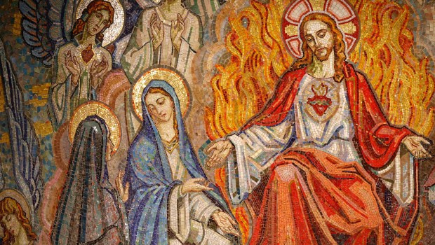 mozaika z Najświętszym Sercem Pana Jezusa i zbliżającą się siostrą wizytką