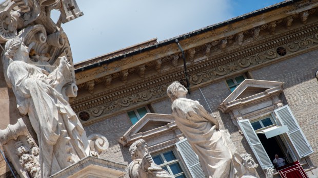 Pope Francis during his Angelus prayer from a window of The Apostolic Palace