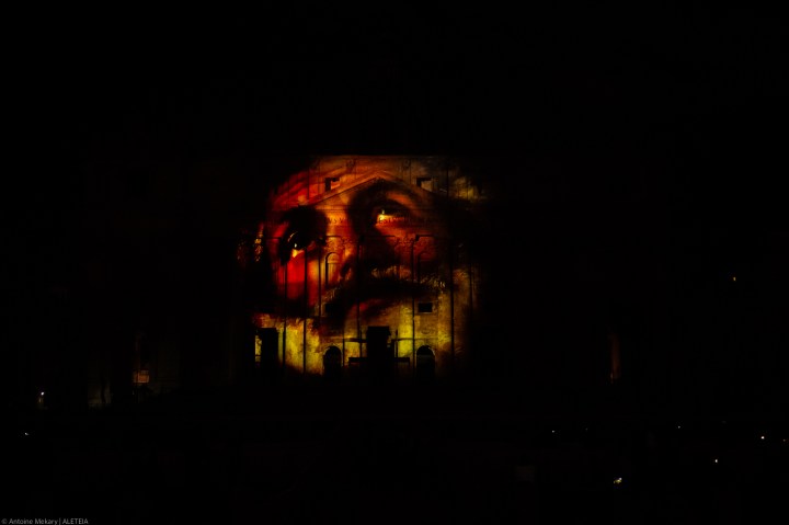 St. Peter’s Basilica facade is lit up with Seguimi a videomapping projection depicting the life of St Peter