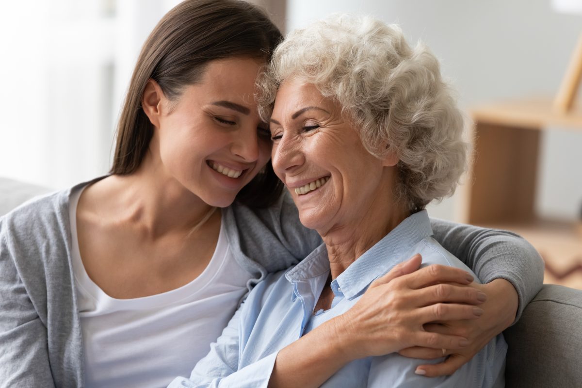 grandma, granddaughter, teen, girl, woman, hug, smile